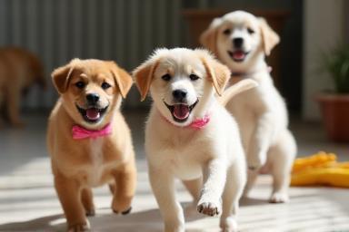 Excited puppies during a safe puppy social event