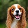 Smiling dog owner outside with spaniel